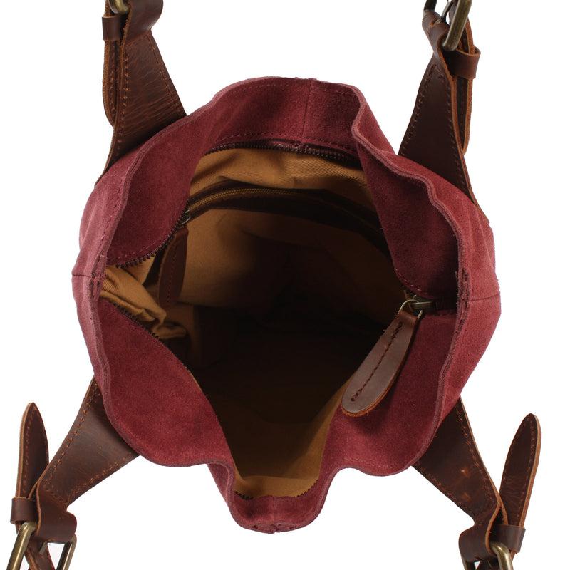 Leconi Henkeltasche Damentasche Veloursleder Leder bordeaux LE0033 Online Outlet