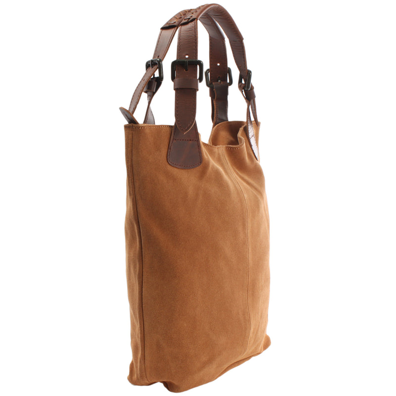 Leconi Henkeltasche Damentasche Veloursleder Leder cognac LE0033 Zeitlich begrenztes Angebot