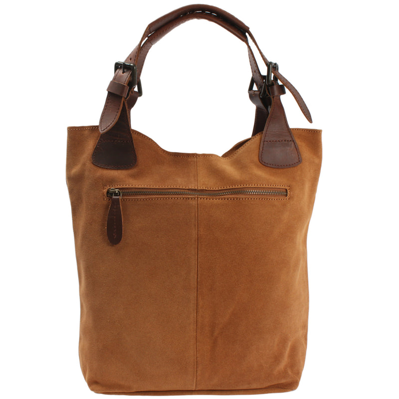 Leconi Henkeltasche Damentasche Veloursleder Leder cognac LE0033 Zeitlich begrenztes Angebot