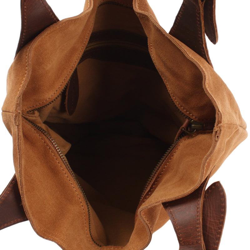 Leconi Henkeltasche Damentasche Veloursleder Leder cognac LE0033 Zeitlich begrenztes Angebot