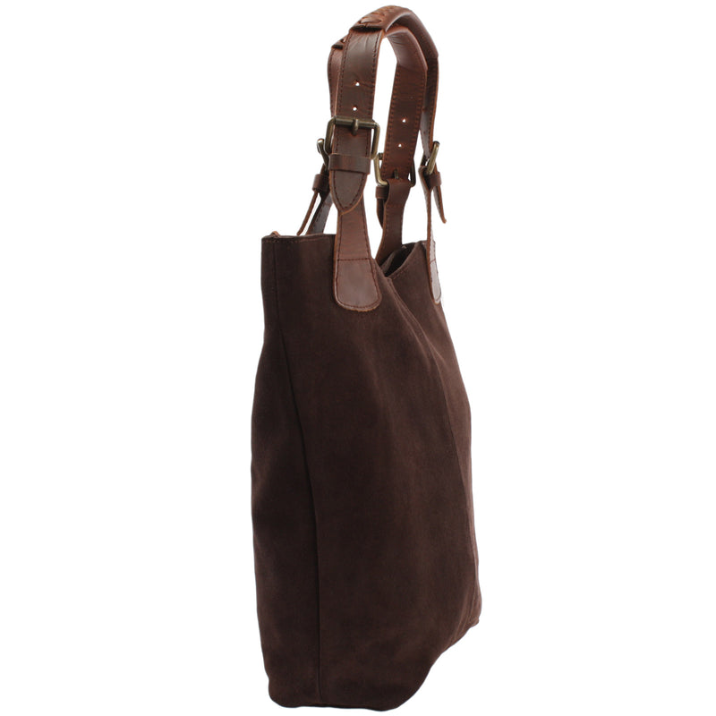 Leconi Henkeltasche Damentasche Veloursleder Leder dunkelbraun LE0033 Exklusive Angebote