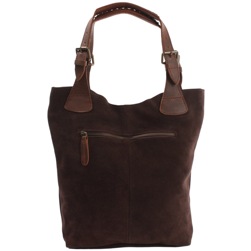 Leconi Henkeltasche Damentasche Veloursleder Leder dunkelbraun LE0033 Exklusive Angebote