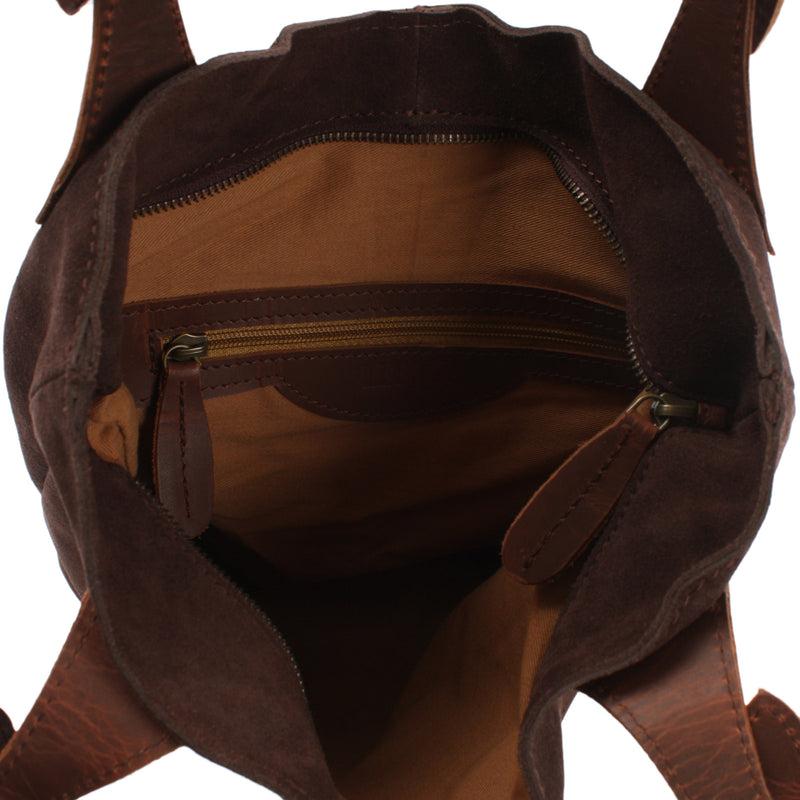 Leconi Henkeltasche Damentasche Veloursleder Leder dunkelbraun LE0033 Exklusive Angebote