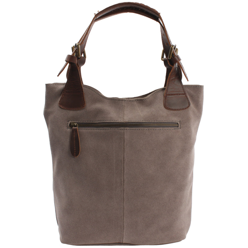 Leconi Henkeltasche Damentasche Veloursleder Leder grau LE0033 Blitzangebot