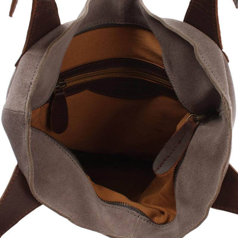 Leconi Henkeltasche Damentasche Veloursleder Leder grau LE0033 Blitzangebot