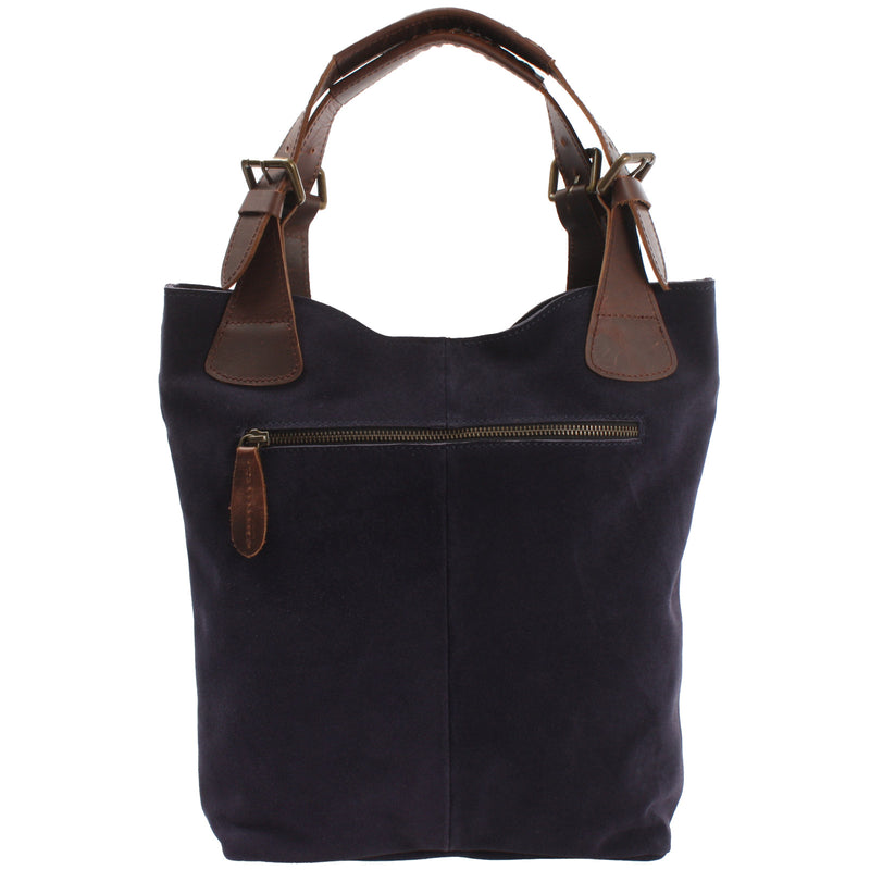 Leconi Henkeltasche Damentasche Veloursleder Leder navy LE0033 Große Rabatte