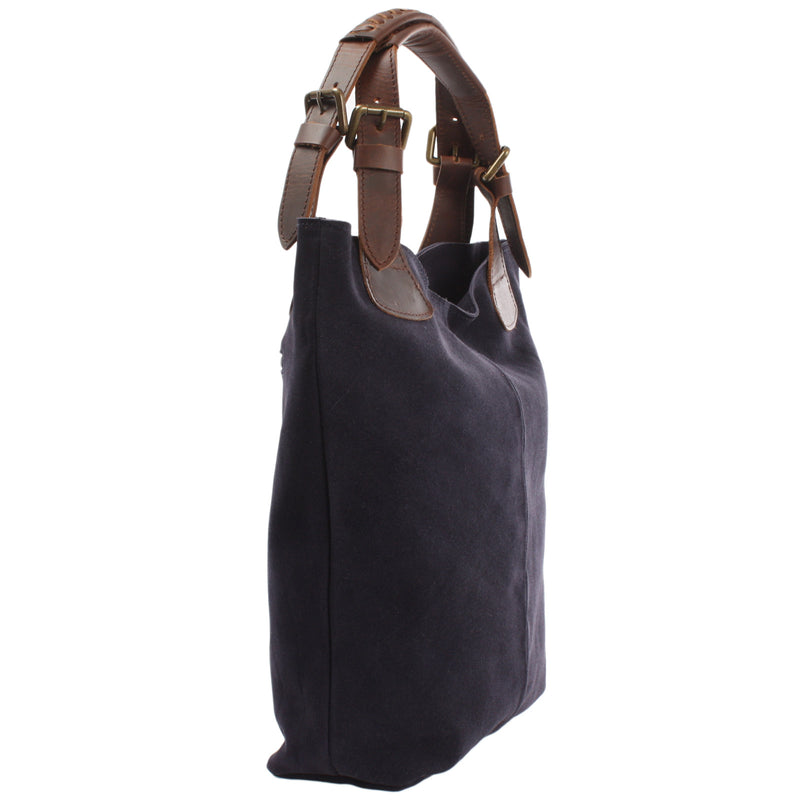 Leconi Henkeltasche Damentasche Veloursleder Leder navy LE0033 Große Rabatte