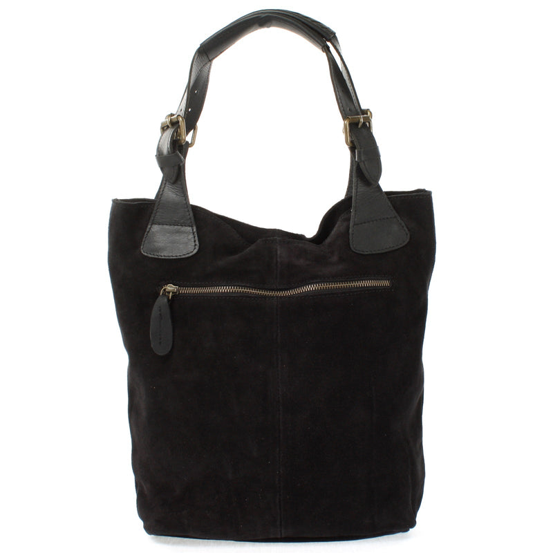 Leconi Henkeltasche Damentasche Veloursleder Leder schwarz LE0033 Neuheiten
