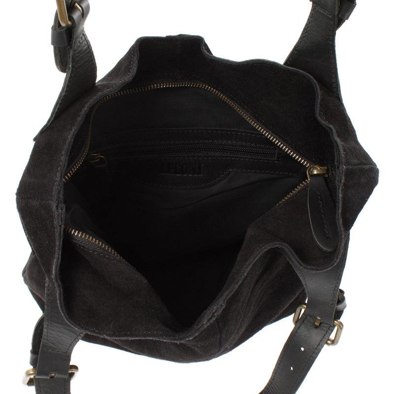 Leconi Henkeltasche Damentasche Veloursleder Leder schwarz LE0033 Neuheiten