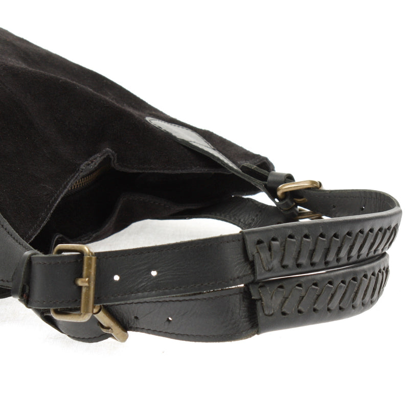 Leconi Henkeltasche Damentasche Veloursleder Leder schwarz LE0033 Neuheiten