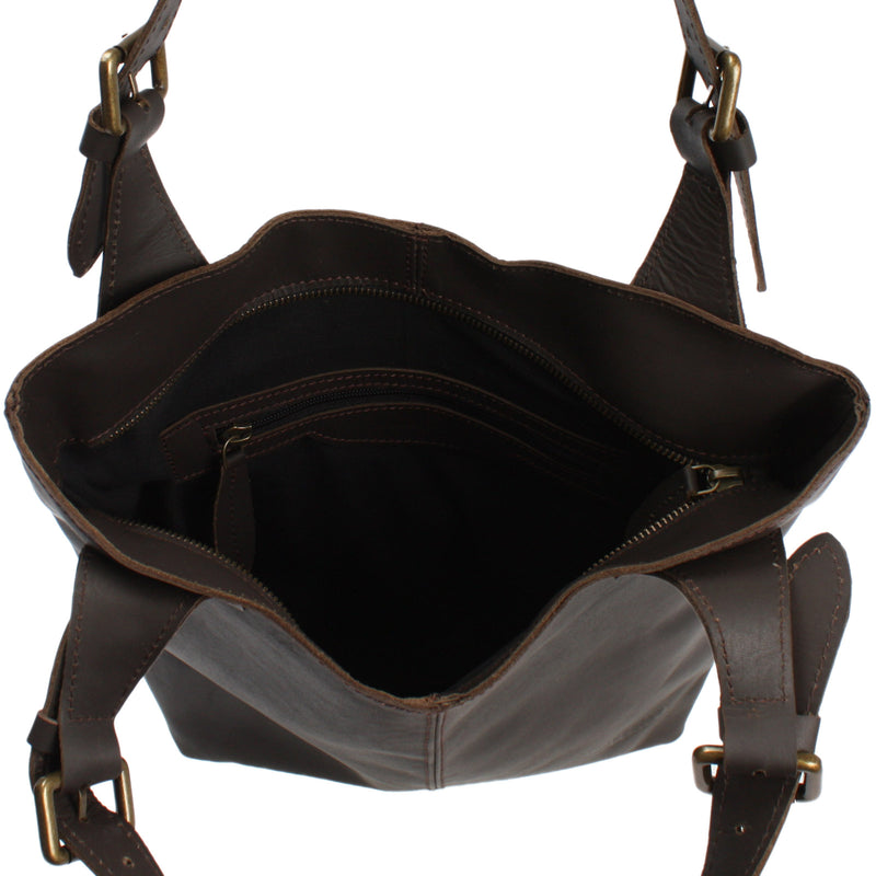Leconi Henkeltasche Schultertasche Shopper Leder dunkelbraun LE0033 Saisonale Angebote