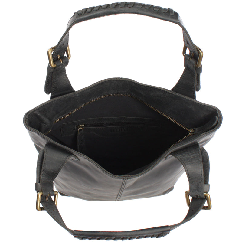Leconi Henkeltasche Ledertasche Damentasche Leder grau LE0033 Räumungsverkauf