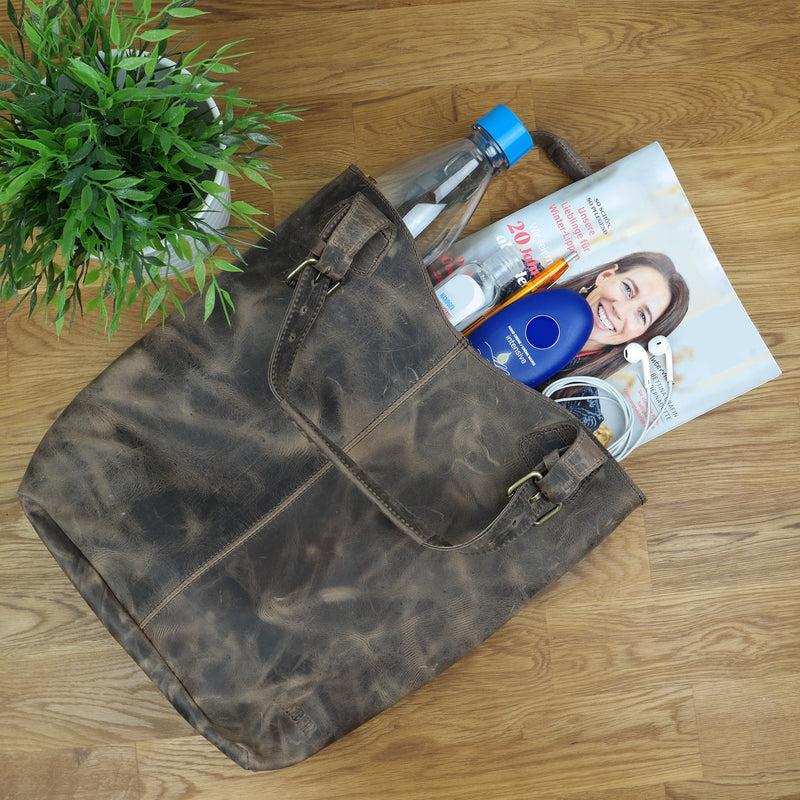 Leconi Henkeltasche Ledertasche Damentasche Leder schlamm LE0033 Kauf eins, bekomm eins gratis