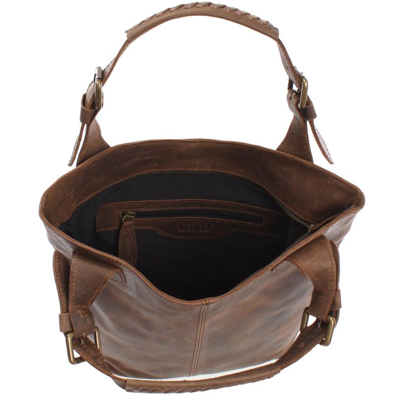 Leconi Henkeltasche Ledertasche Damentasche Leder schlamm LE0033 Kauf eins, bekomm eins gratis