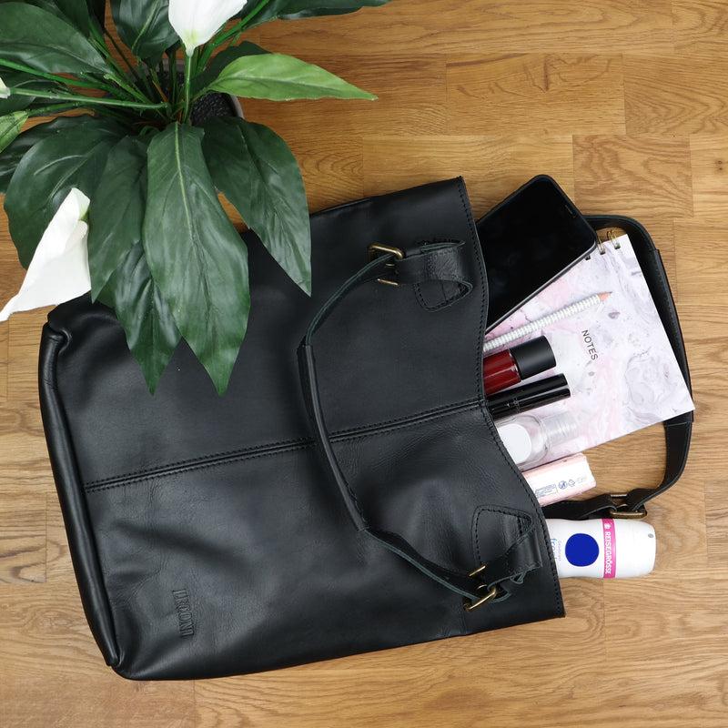 Leconi Shopper Henkeltasche Damentasche Leder schwarz LE0033 Tägliche Deals