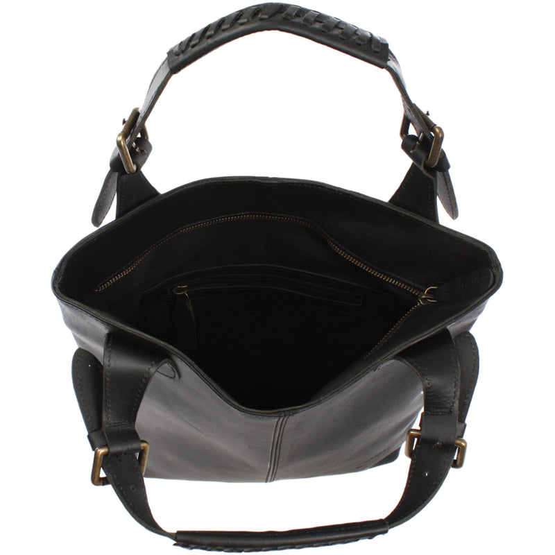 Leconi Shopper Henkeltasche Damentasche Leder schwarz LE0033 Tägliche Deals
