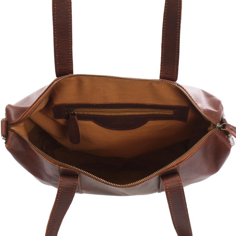 Leconi Shopper Schultertasche Henkeltasche Leder braun LE0034 Sonderangebote