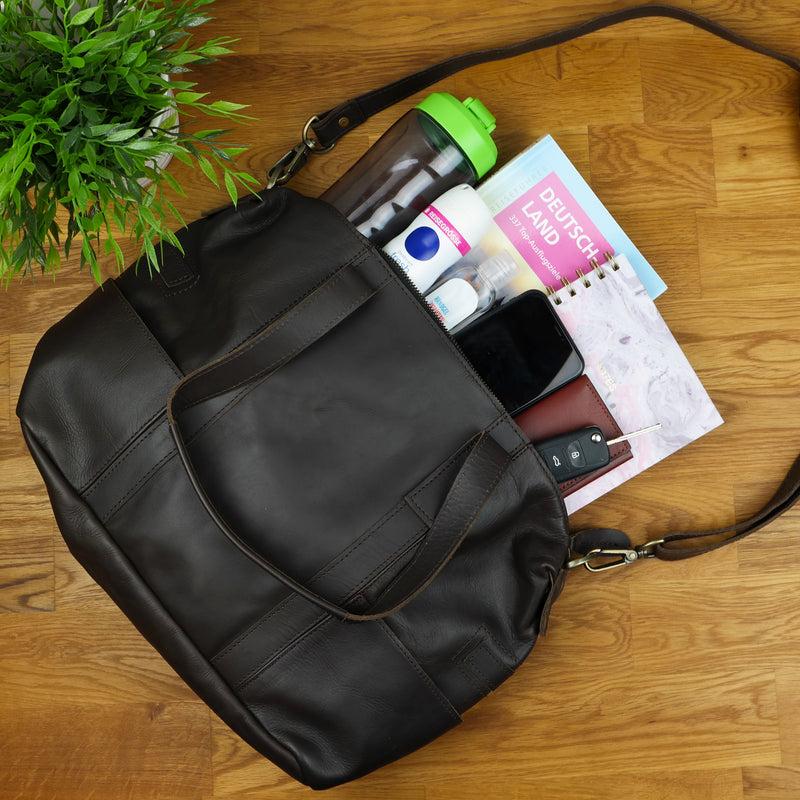 Leconi Shopper Schultertasche Henkeltasche Leder dunkelbraun LE0034 Riesige Ersparnisse