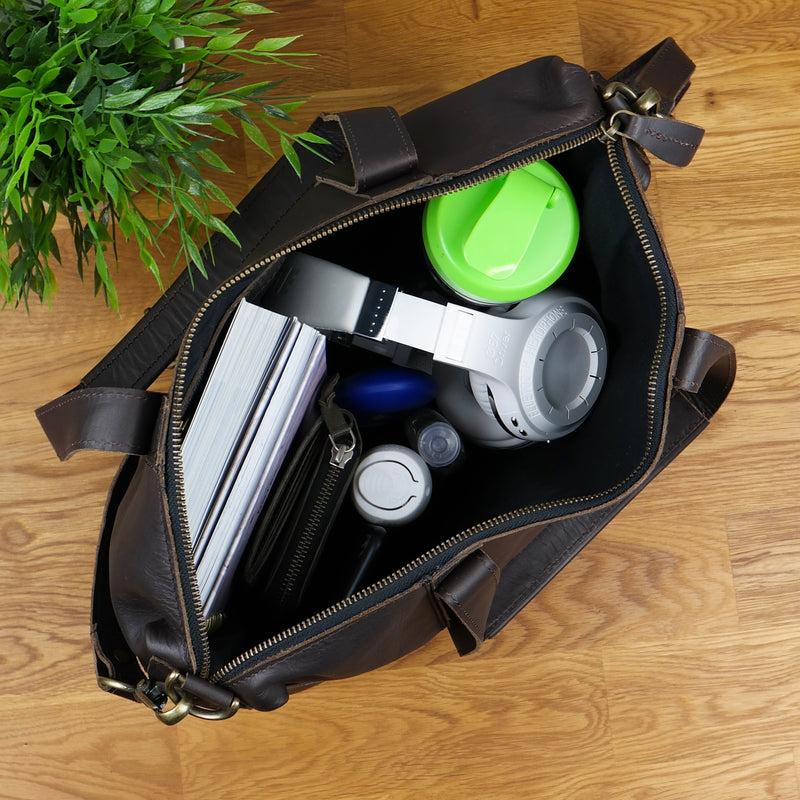 Leconi Shopper Schultertasche Henkeltasche Leder dunkelbraun LE0034 Riesige Ersparnisse