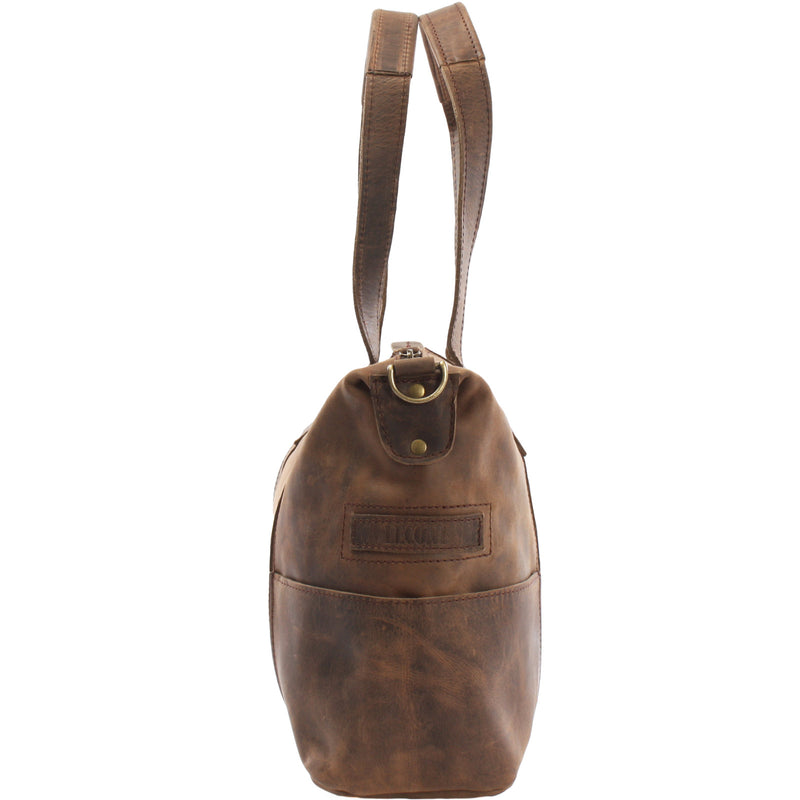 Leconi Shopper Schultertasche Henkeltasche Leder schlamm LE0034 Tiefpreis
