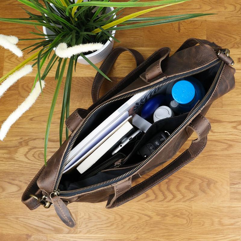 Leconi Shopper Schultertasche Henkeltasche Leder schlamm LE0034 Tiefpreis
