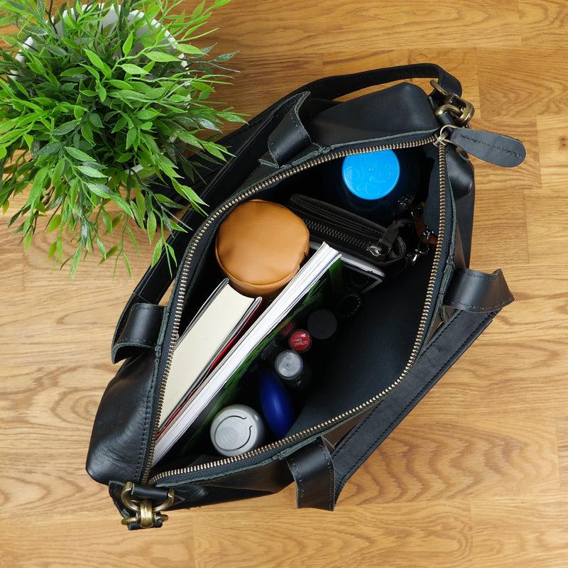 Leconi Shopper Schultertasche Henkeltasche Leder schwarz LE0034 Super Sparpreis