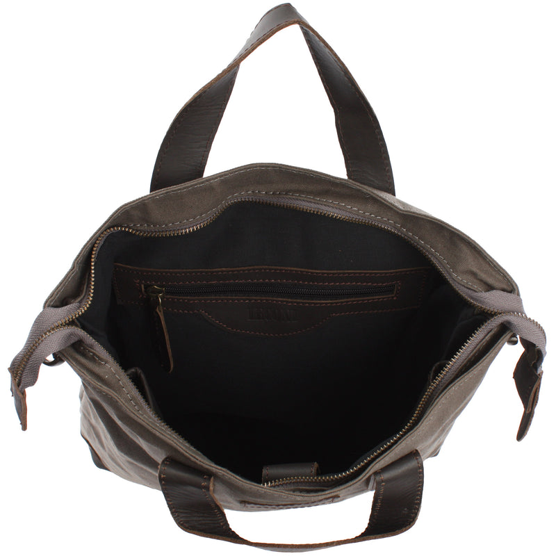 Leconi Shopper Henkeltasche Damen Canvas Leder grau LE0037 Wochenangebot