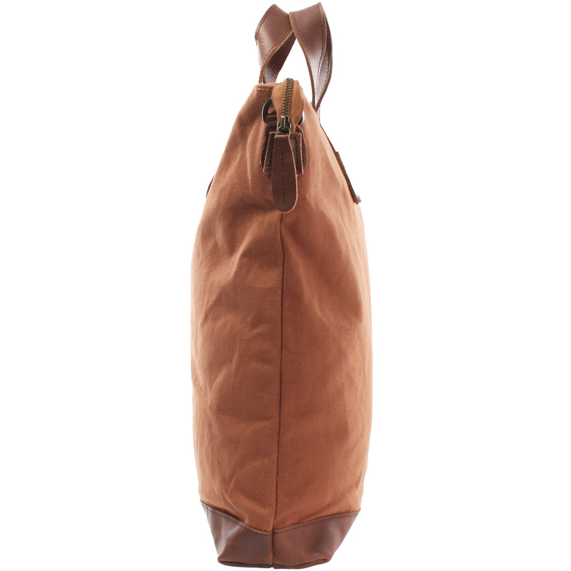 Leconi Shopper Henkeltasche Damen Canvas Leder cognac LE0037 Kostenlose Rückgabe