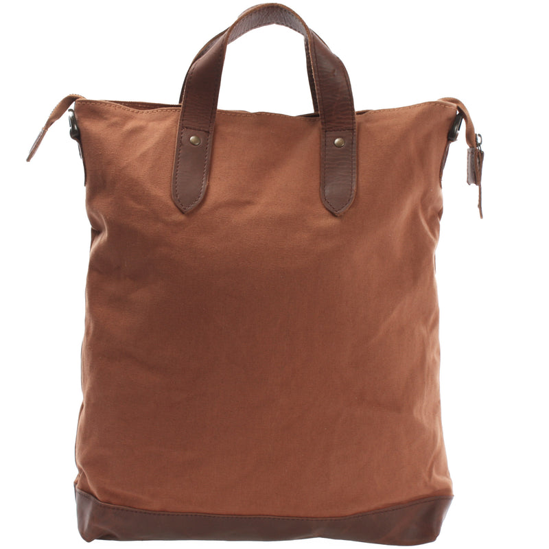 Leconi Shopper Henkeltasche Damen Canvas Leder cognac LE0037 Kostenlose Rückgabe