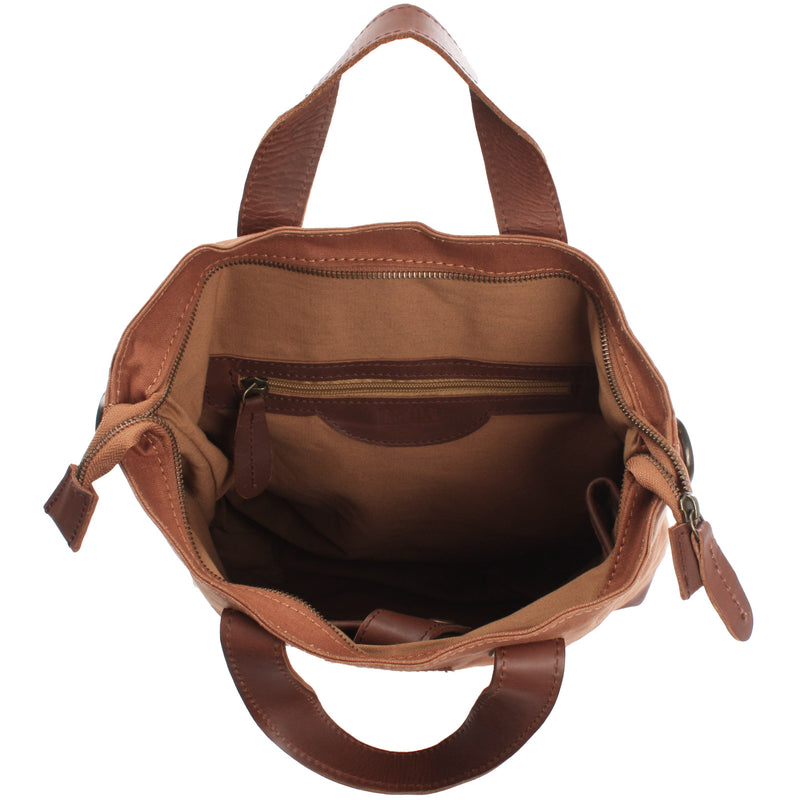 Leconi Shopper Henkeltasche Damen Canvas Leder cognac LE0037 Kostenlose Rückgabe