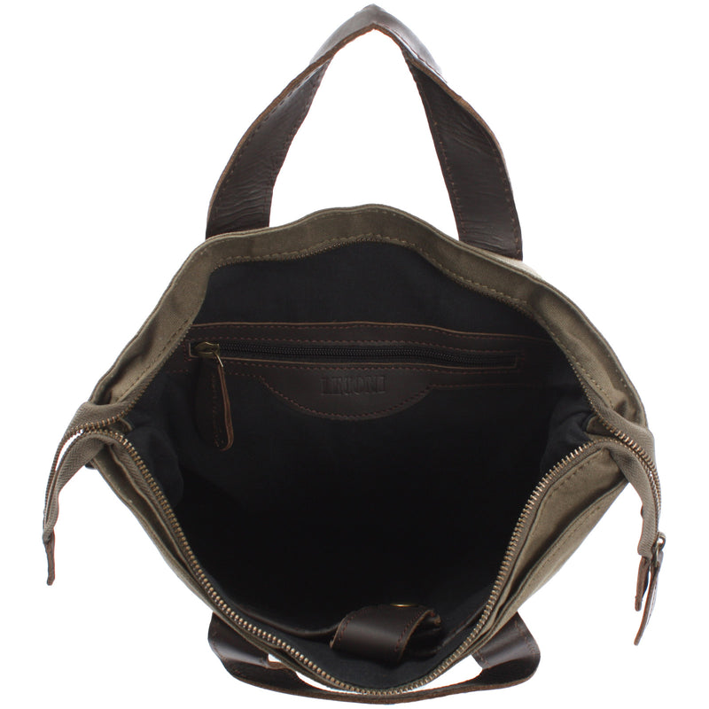 Leconi Shopper Henkeltasche Damen Canvas Leder grün LE0037 Begrenzte Freigabe