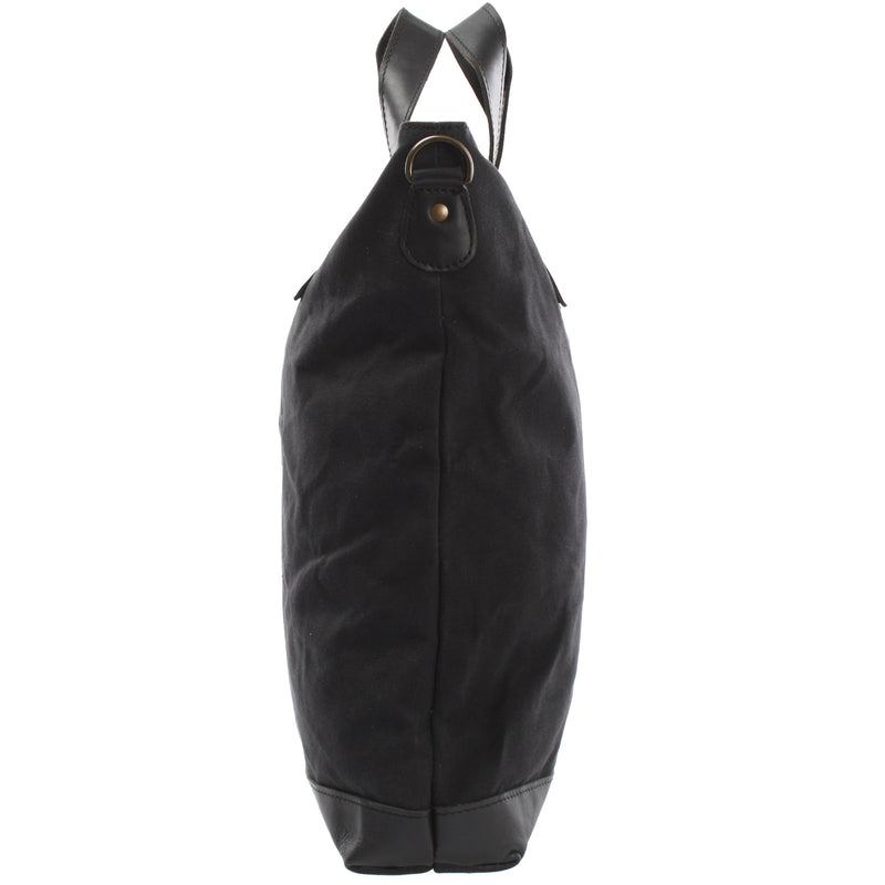 Leconi Shopper Henkeltasche Damen Canvas Leder schwarz LE0037 Letzte 3 Tage