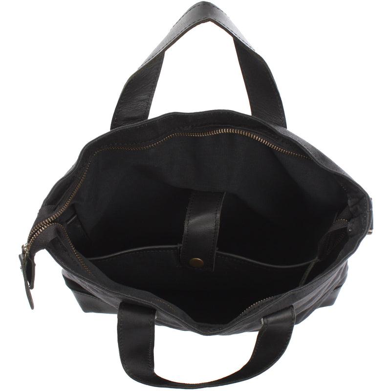 Leconi Shopper Henkeltasche Damen Canvas Leder schwarz LE0037 Letzte 3 Tage