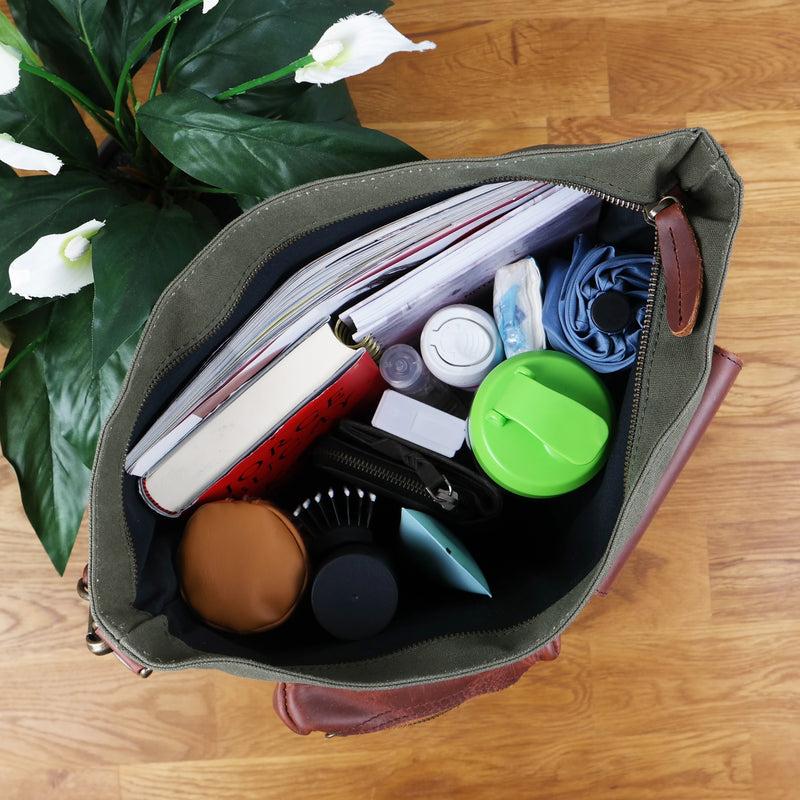 Leconi Schultertasche Umhängetasche Ledertasche Canvas Leder grün LE0039 JETZT KAUFEN