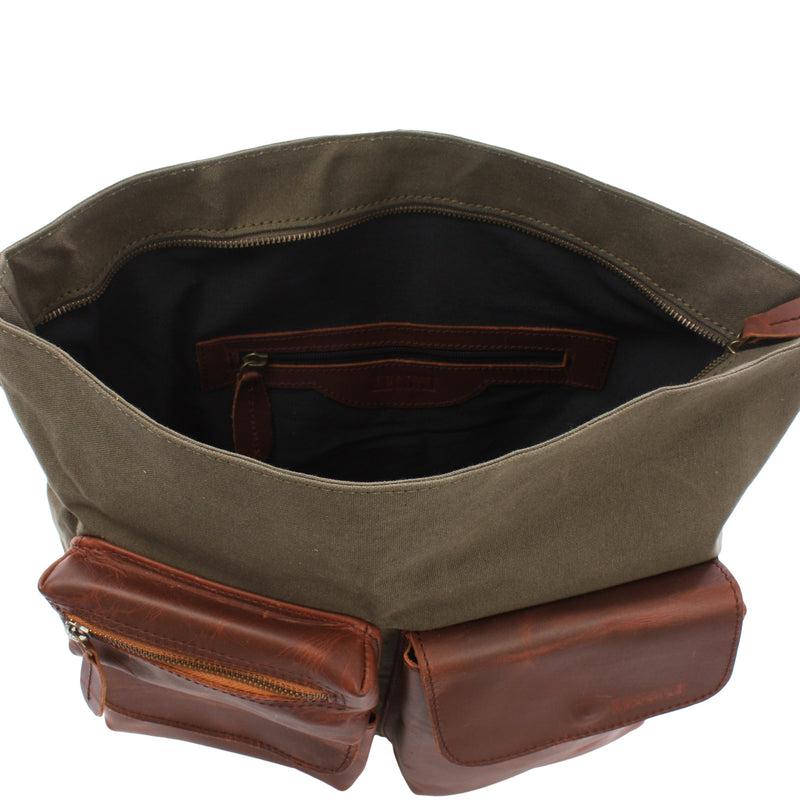 Leconi Schultertasche Umhängetasche Ledertasche Canvas Leder grün LE0039 JETZT KAUFEN
