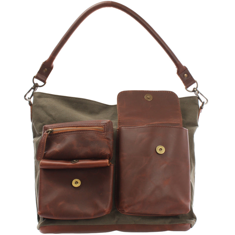 Leconi Schultertasche Umhängetasche Ledertasche Canvas Leder grün LE0039 JETZT KAUFEN