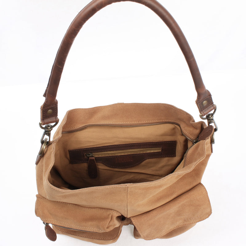 Leconi Schultertasche Umhängetasche Ledertasche Veloursleder cognac LE0039 Letzte 2 Tage