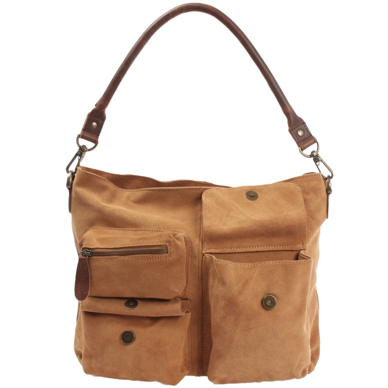 Leconi Schultertasche Umhängetasche Ledertasche Veloursleder cognac LE0039 Letzte 2 Tage