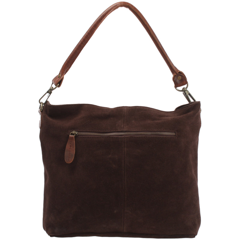 Leconi Schultertasche Umhängetasche Ledertasche Veloursleder dunkelbraun LE0039 Letzter Tag
