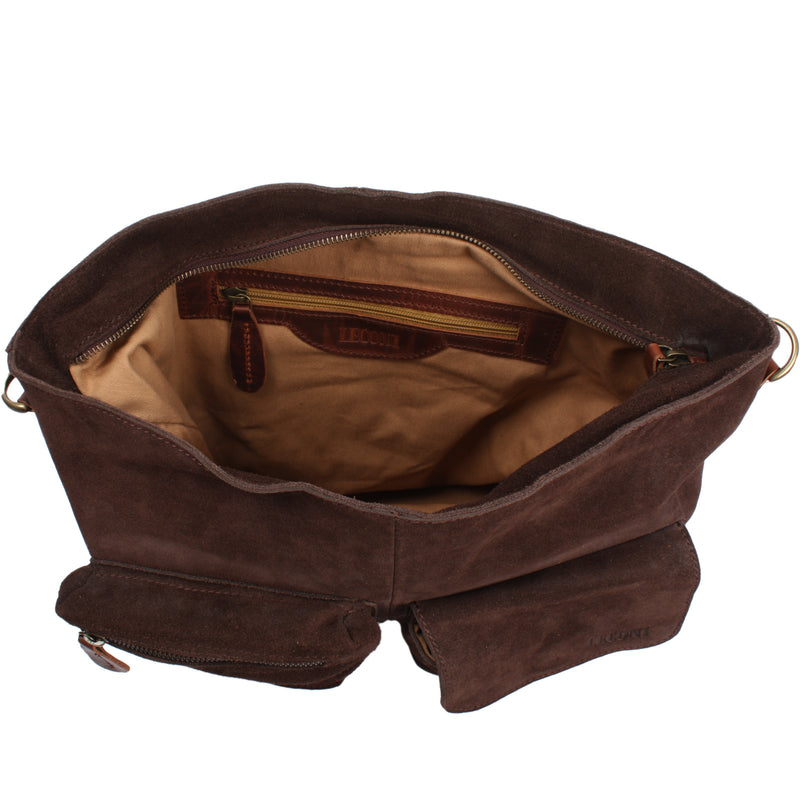 Leconi Schultertasche Umhängetasche Ledertasche Veloursleder dunkelbraun LE0039 Letzter Tag