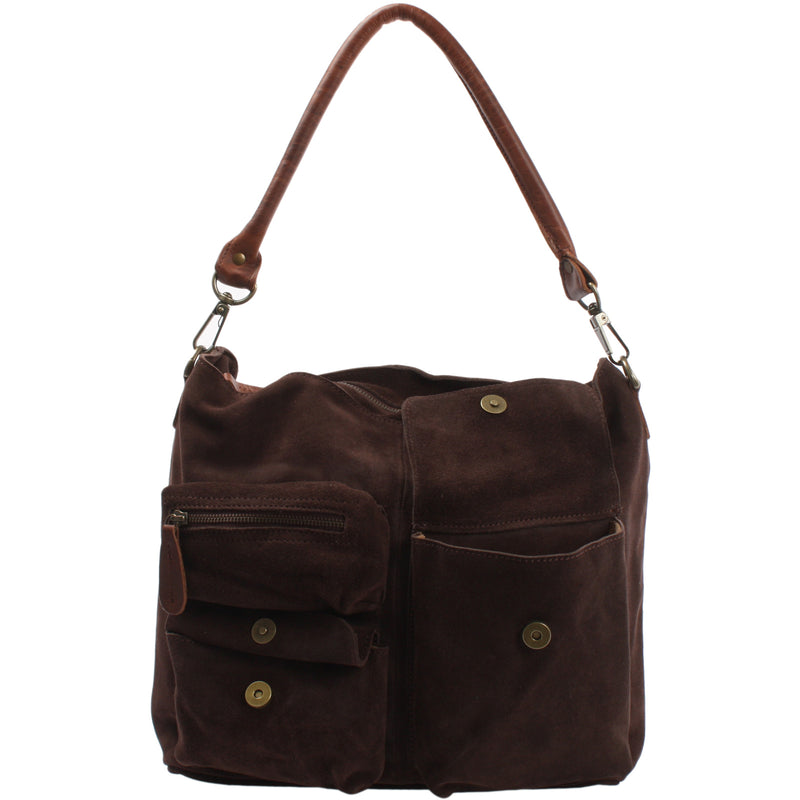 Leconi Schultertasche Umhängetasche Ledertasche Veloursleder dunkelbraun LE0039 Letzter Tag