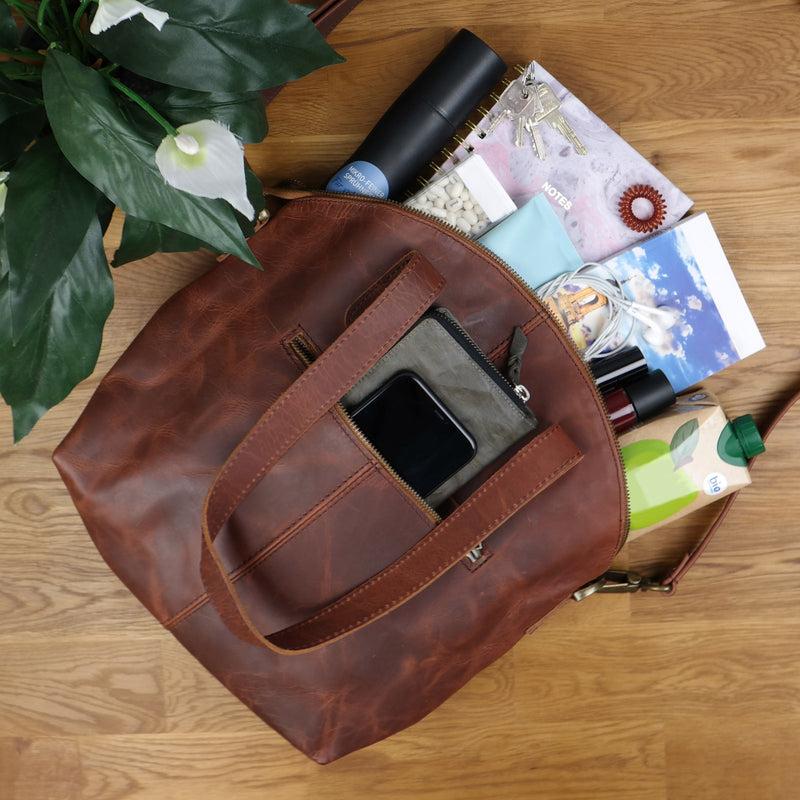 Leconi Shopper Schultertasche Damen Handtasche Ledertasche Henkeltasche Leder braun LE0060 Zeitbegrenzte Promotion