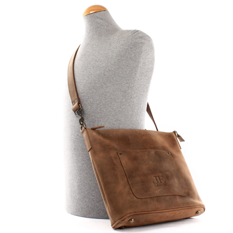 Leconi Umhängetasche Schultertasche Damentasche Ledertasche Leder braun LE3067 Bis zu 50% Rabatt