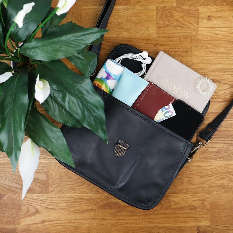 Leconi kleine Schultertasche Umhängetasche Leder Rindsleder schwarz LE3041 Bis zu 65% Rabatt