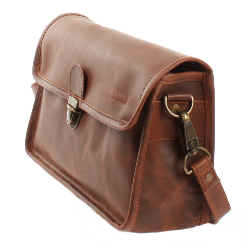 Leconi Schultertasche Umhängetasche Damen Leder gewachstes Rindsleder braun LE3044 Sonderangebot der Fabrik