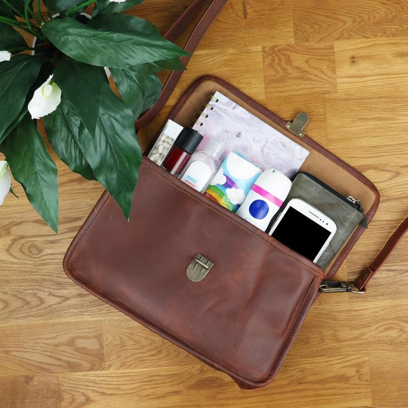Leconi Schultertasche Umhängetasche Damen Leder gewachstes Rindsleder braun LE3044 Sonderangebot der Fabrik