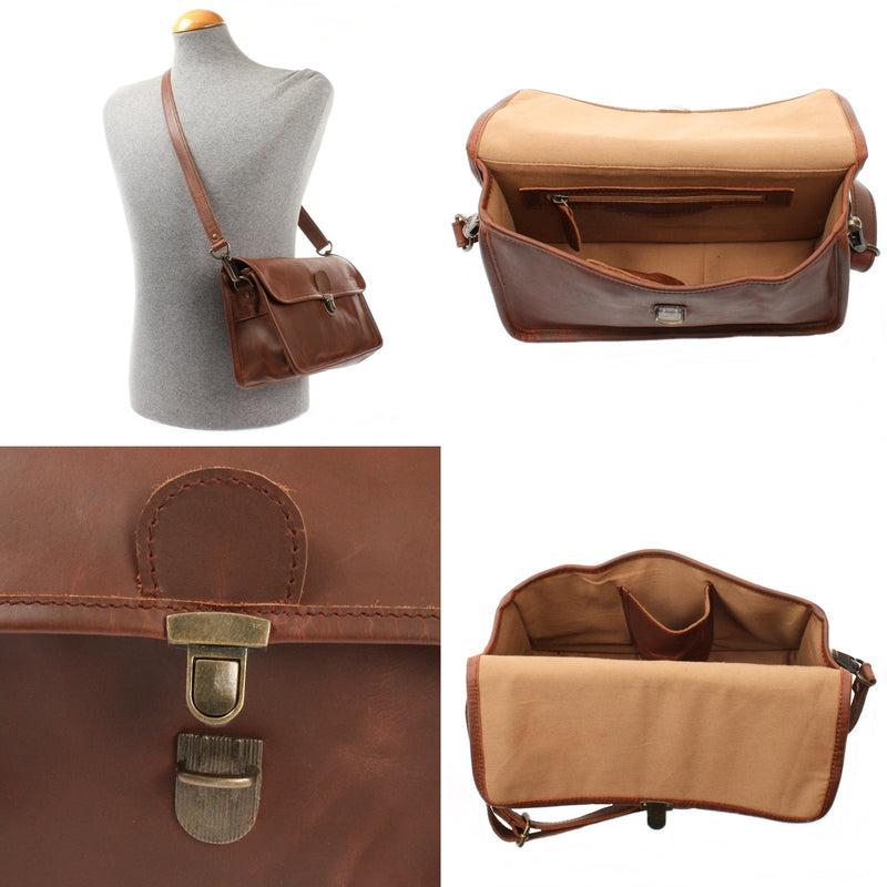 Leconi Schultertasche Umhängetasche Damen Leder gewachstes Rindsleder braun LE3044 Sonderangebot der Fabrik