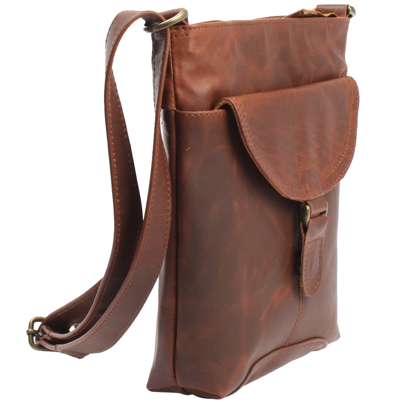 Leconi Umhängetasche Schultertasche Damen Herren Used Look Leder braun LE3072 Nur noch ein Tag übrig