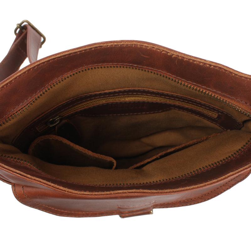 Leconi Umhängetasche Schultertasche Damen Herren Used Look Leder braun LE3072 Nur noch ein Tag übrig