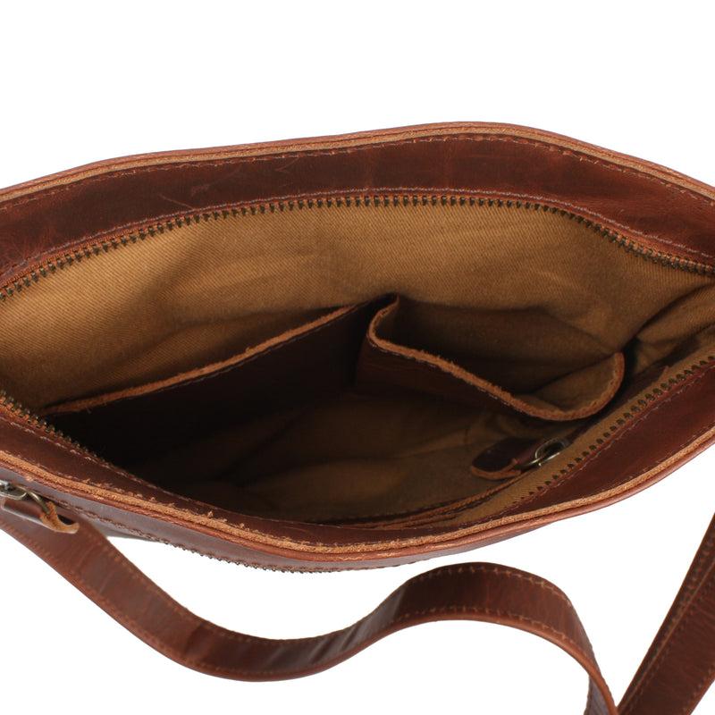 Leconi Umhängetasche Schultertasche Damen Herren Used Look Leder braun LE3072 Nur noch ein Tag übrig